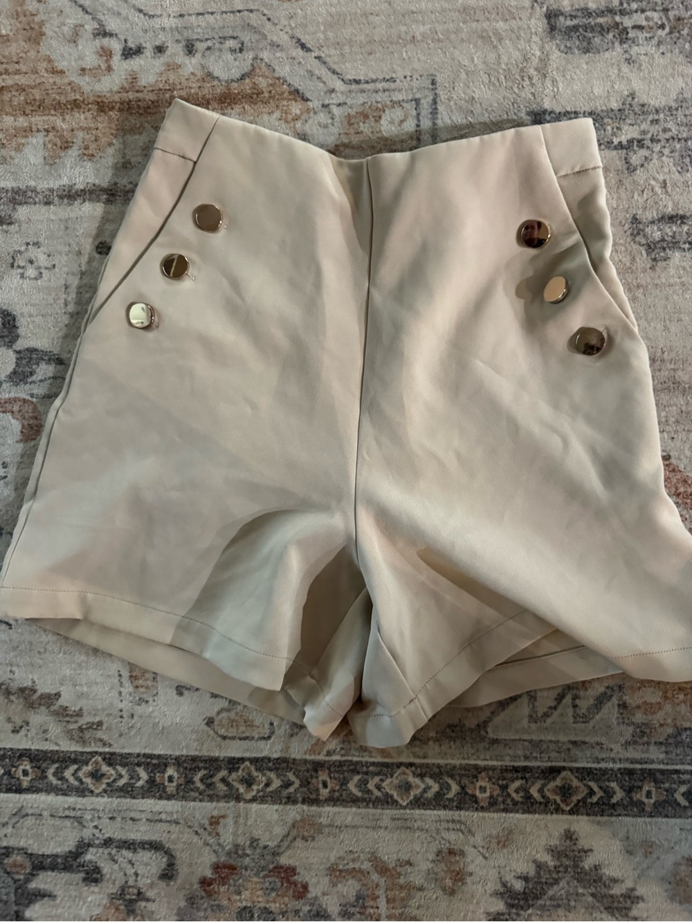 High-Waist Cream Button-Accent Women’s Shorts